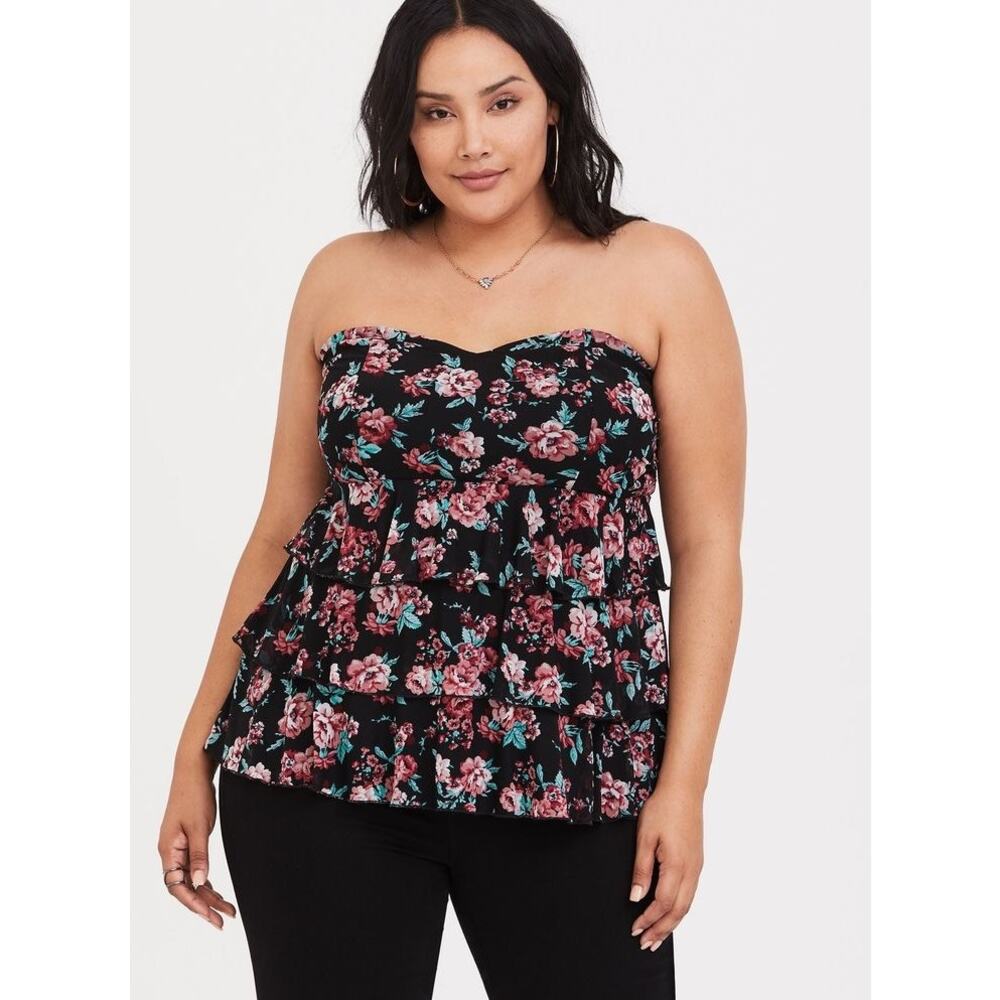 Torrid Women's Floral Mesh Ruffle Tube Top Strapless Multicolor Size 5X